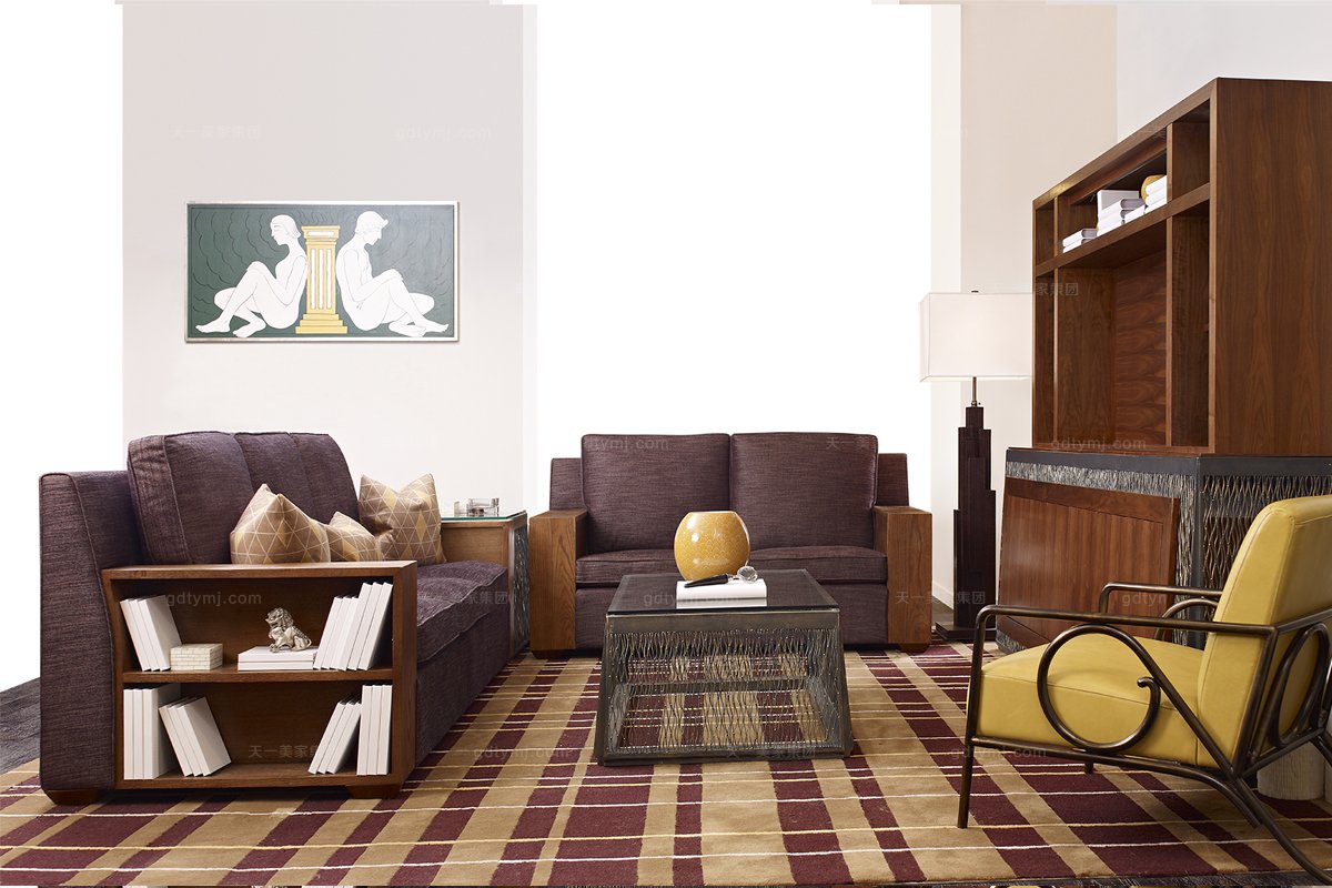 高端品牌美式布藝三位沙發