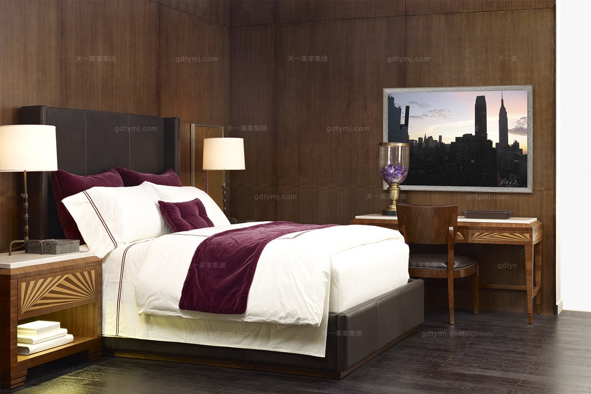 高端品牌美式黑色真皮軟包床