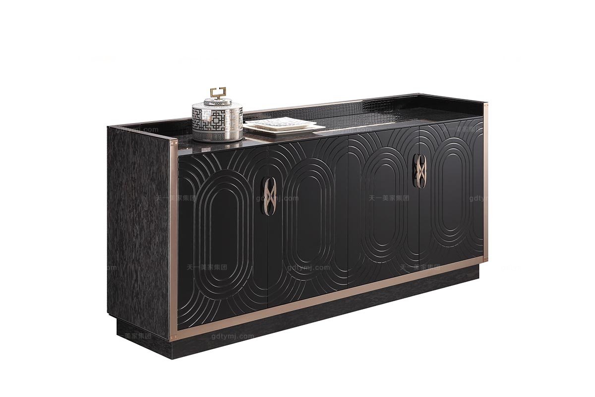 高端不銹鋼家具圖片后現代黑亮餐柜