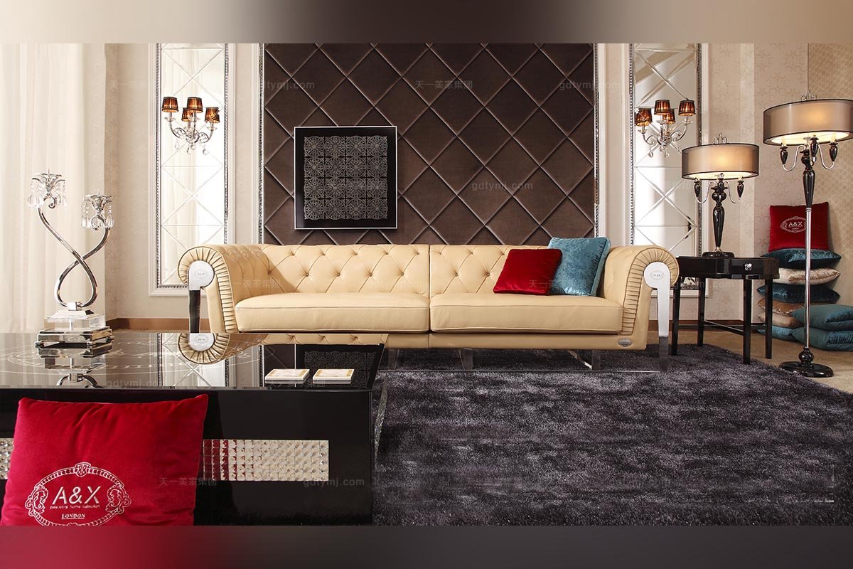 高端別墅后現代真皮三位沙發