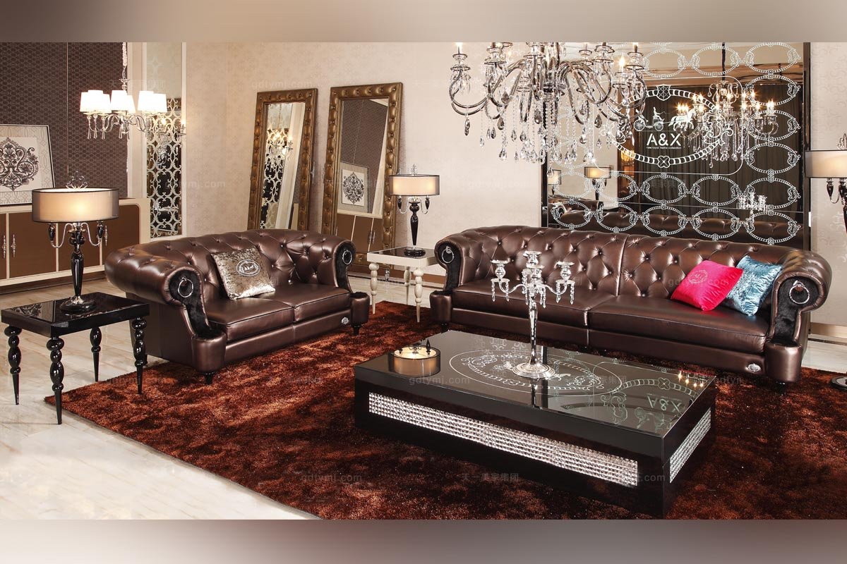 高端時尚后現代真皮四位沙發