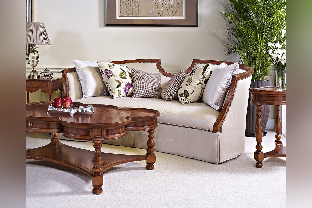 高端家具美式素色布藝三位沙發