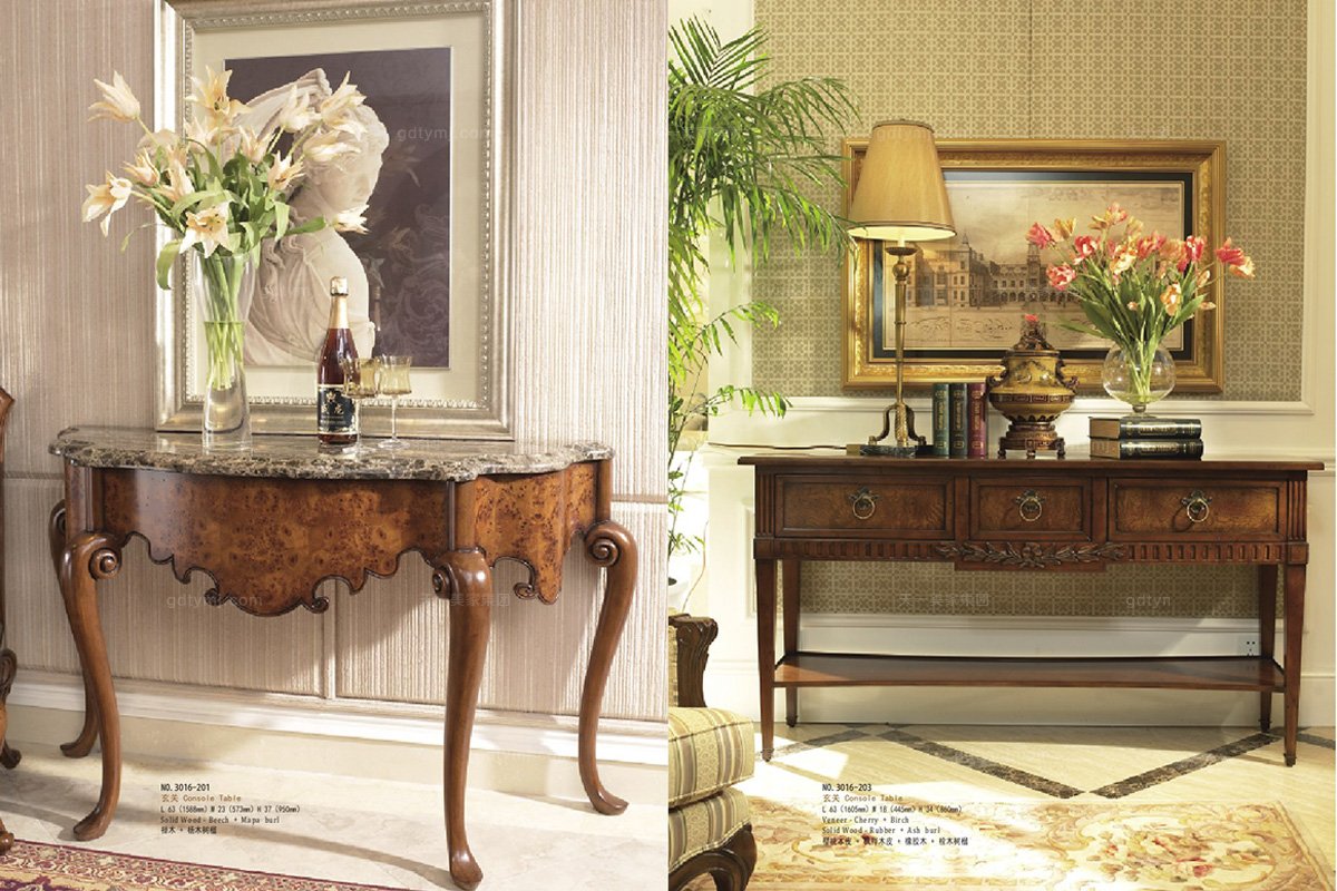 高端實(shí)木家具美式露木色玄關(guān)