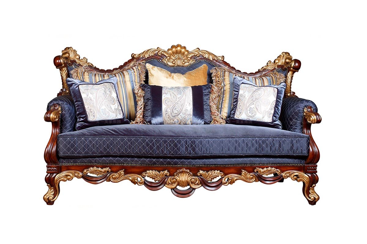 高端美式家具寶藍色三位沙發