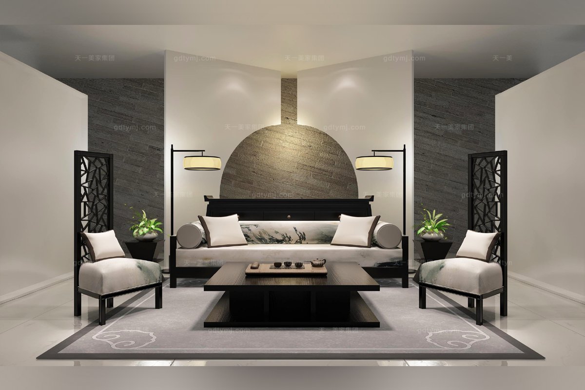 高端新中式青石單人沙發