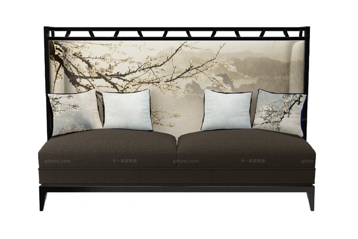 高端新中式白梅三人沙發