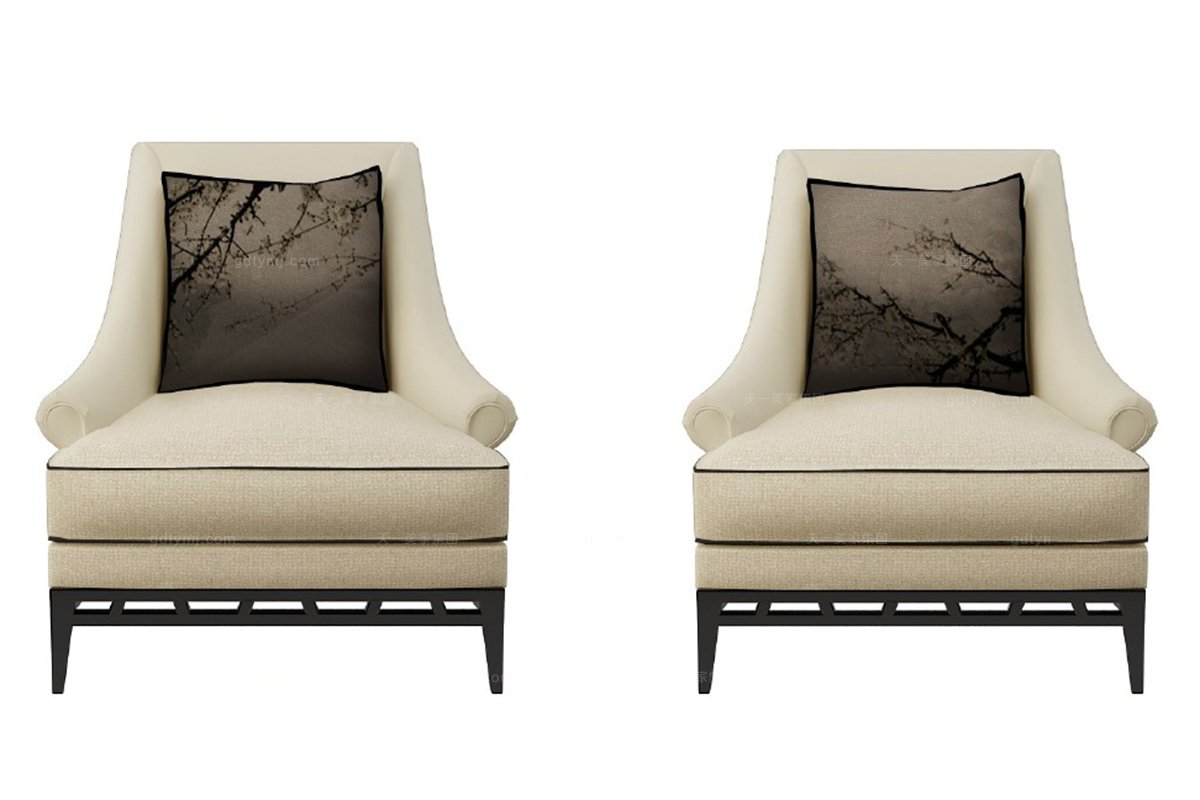 高端新中式白梅單人休閑沙發