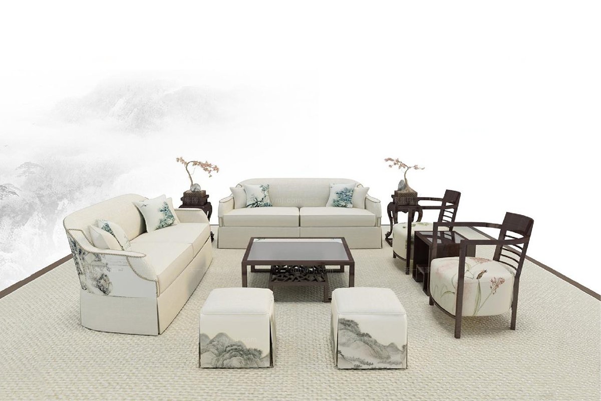 高端新中式山水單人沙發