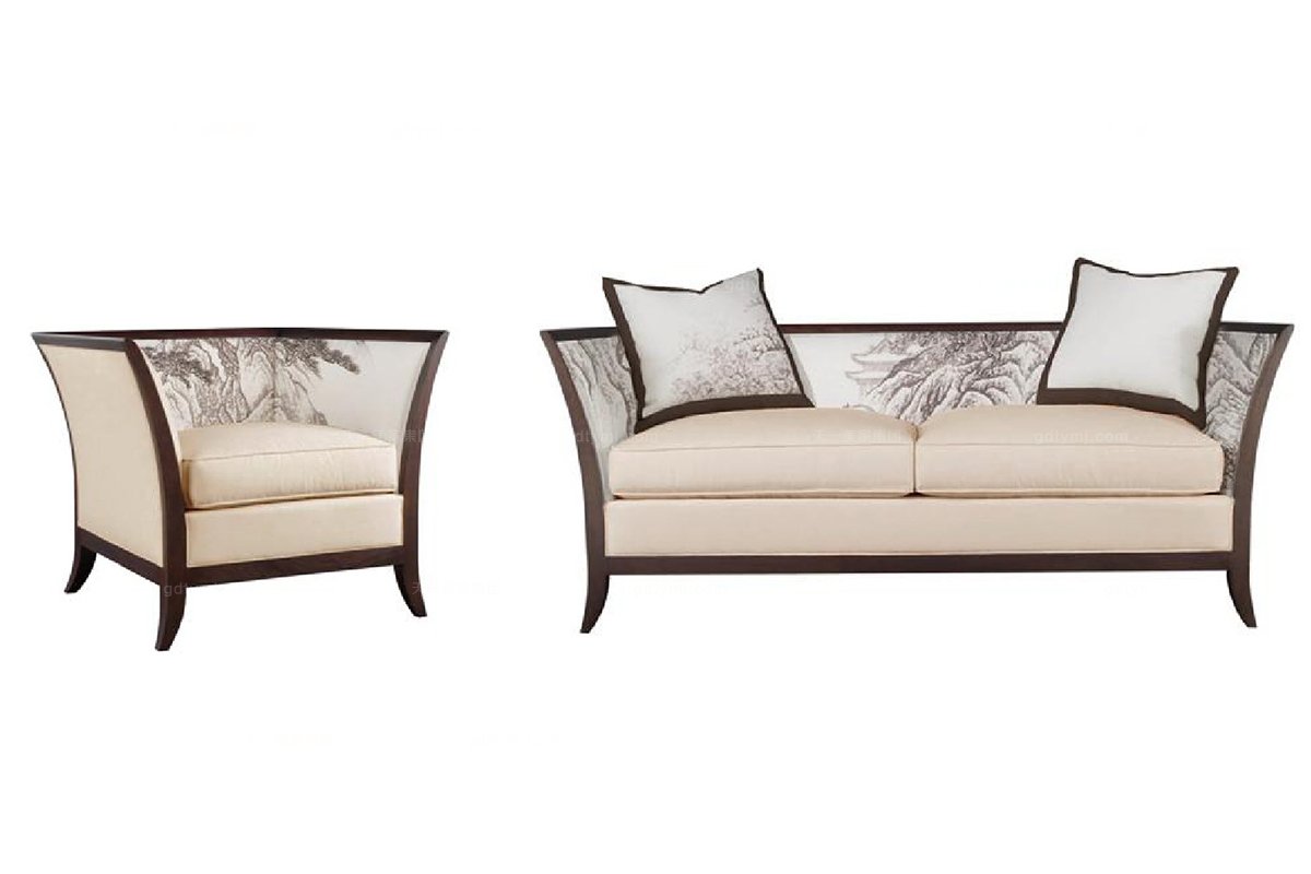 高端新中式山水單雙人沙發