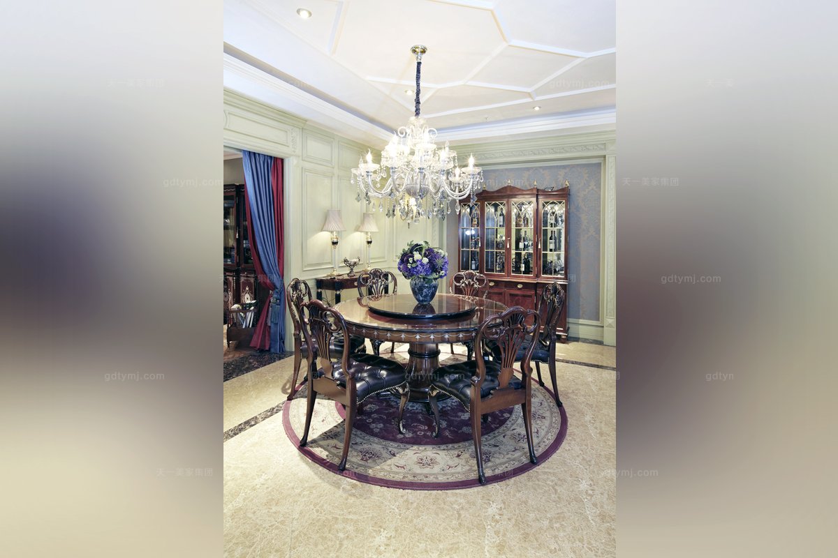 別墅家具高端歐式雕花轉(zhuǎn)盤圓餐臺(tái)