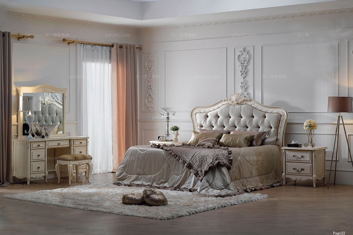 高端法式家具實木象牙白色妝臺