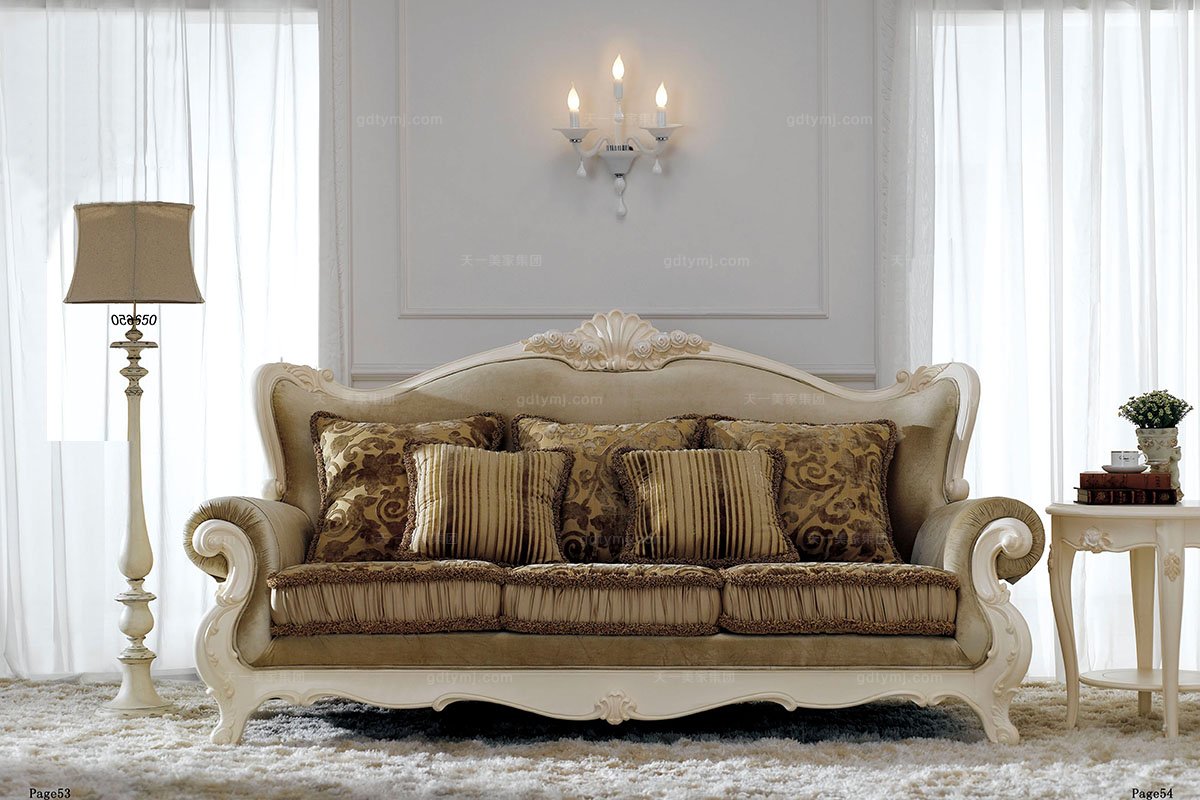 高端法式家具實木三人位沙發