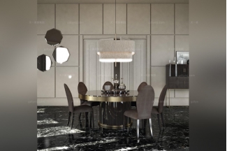 Daytona后現代大理石餐桌+布藝餐椅