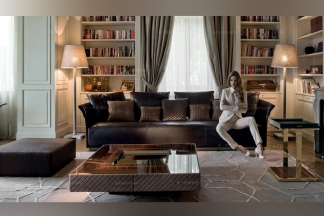 Longhi現(xiàn)代黑色真皮四人位沙發(fā)