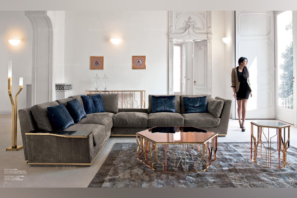 Longhi現代灰色布藝組合沙發