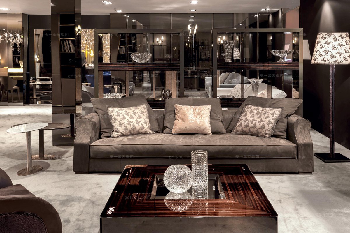 Longhi現代花紋布藝客廳長沙發