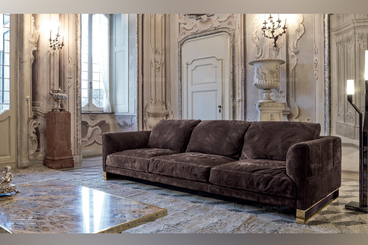 Longhi現代風深棕色布藝三人沙發