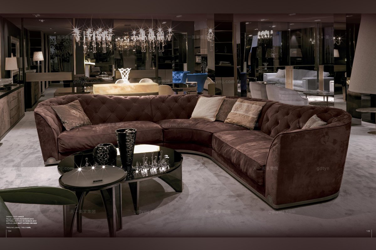 Longhi現代深棕灰布藝轉角沙發