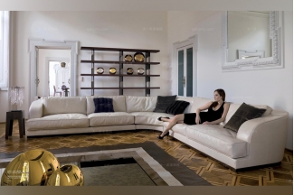 Longhi現代白色真皮轉角沙發