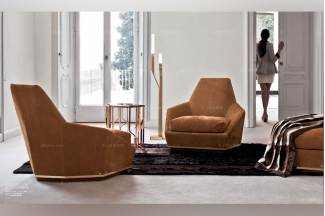 Longhi現代橙黃色布藝單人休閑沙發