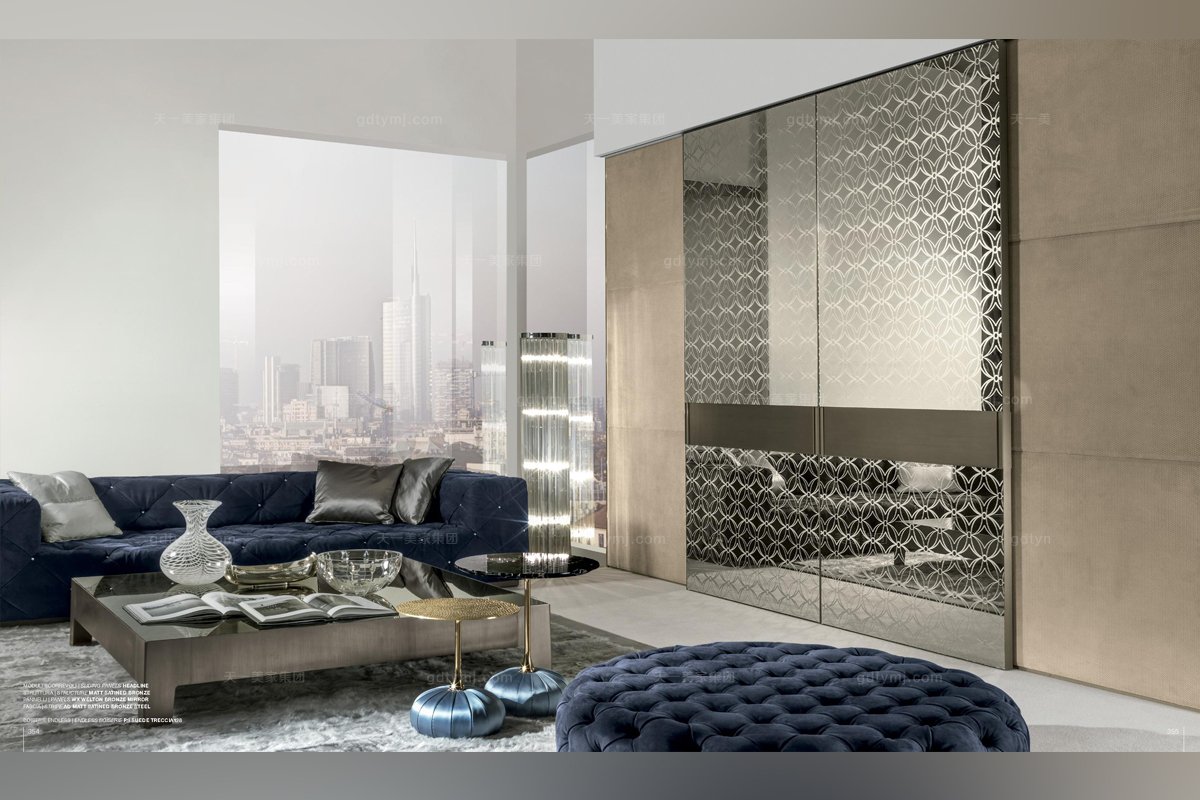 Longhi現代深海藍布藝長沙發