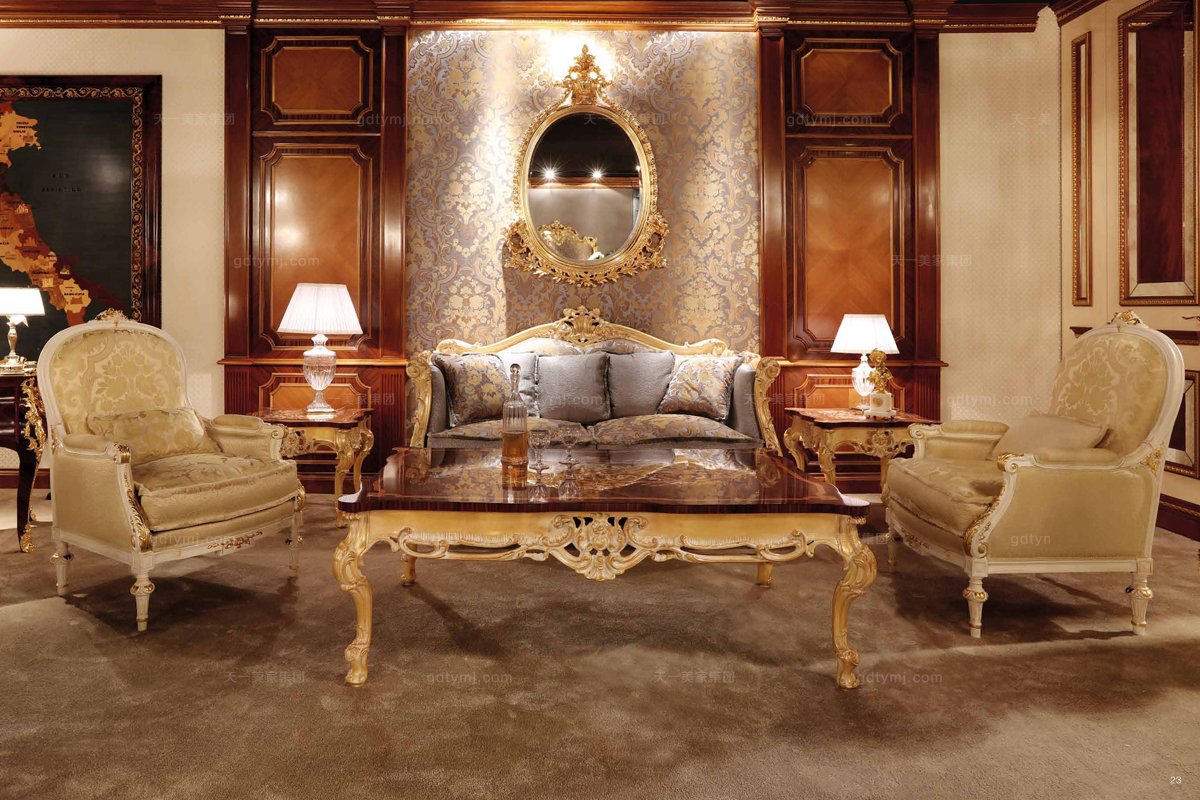Minotti Luigi&Benigno歐式實(shí)木雕花金色客廳系列