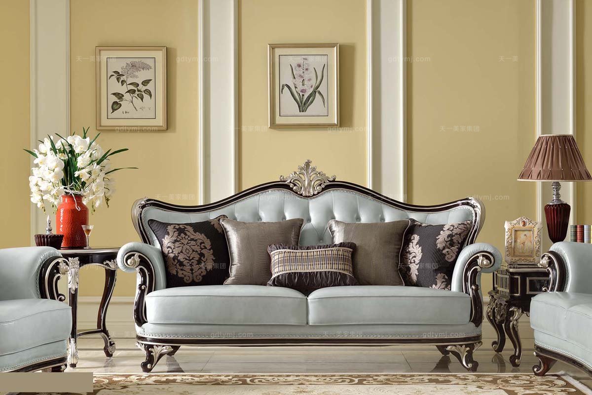 世界高端家具品牌法式實木白色真皮沙發