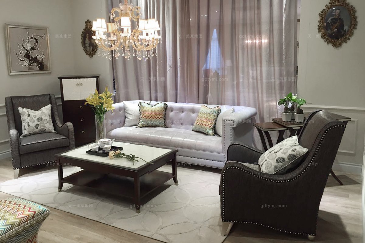 品牌會所家具別墅家具高端法式銀色三人位沙發(fā)