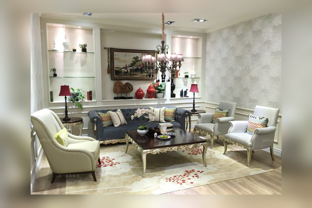 高端家具售樓部家具品牌法式金銅色三人位沙發