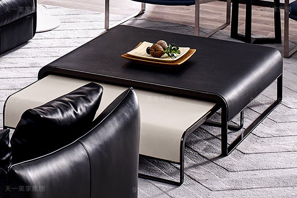 意大利極簡奢現代風家具客廳沙發黑色真皮轉角沙發組合長方幾