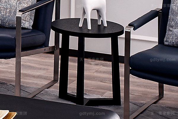 意大利極簡奢現代風家具客廳沙發黑色真皮轉角沙發組合小圓幾