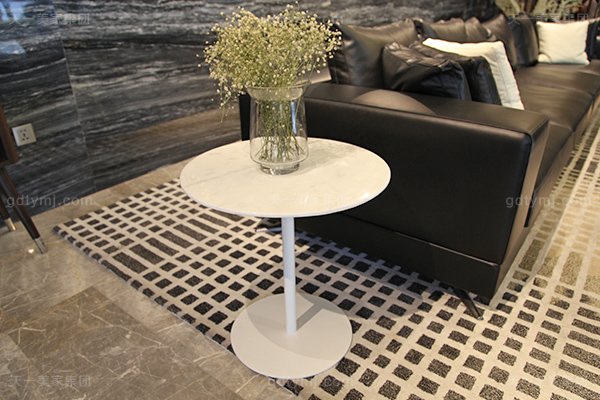 意式極簡奢家具現代客廳進口樺木茶幾真皮軟客廳包沙發組合小圓幾