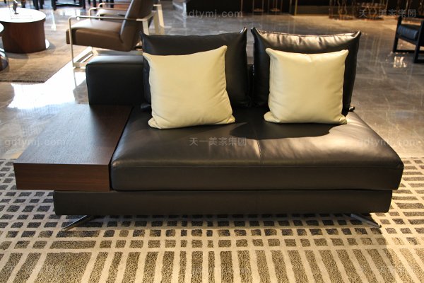 意式極簡奢家具現代客廳進口樺木茶幾真皮軟客廳包沙發組合雙人位沙發+扶手箱