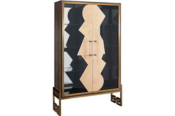 高端輕奢現代餐桌實木餐廳餐椅灰色木皮拼花貼箔餐桌椅組合酒柜