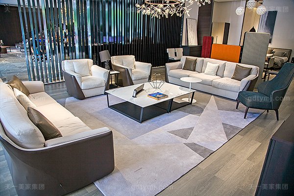 意大利極簡奢高端真皮+布藝客廳家具組合客廳沙發+茶幾組合