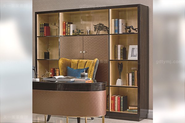 高端豪宅輕奢家具品牌書房后現代輕奢實木家具五金書柜書桌椅組合四門書柜