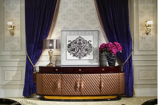 名貴后現代輕奢家具餐廳家具玫瑰金高黑亮黑檀木皮飾面備餐柜裝飾柜