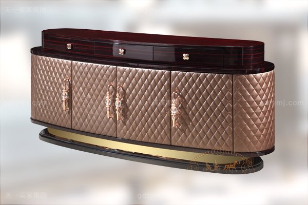名貴后現代輕奢家具餐廳家具玫瑰金高黑亮黑檀木皮飾面備餐柜裝飾柜備餐柜