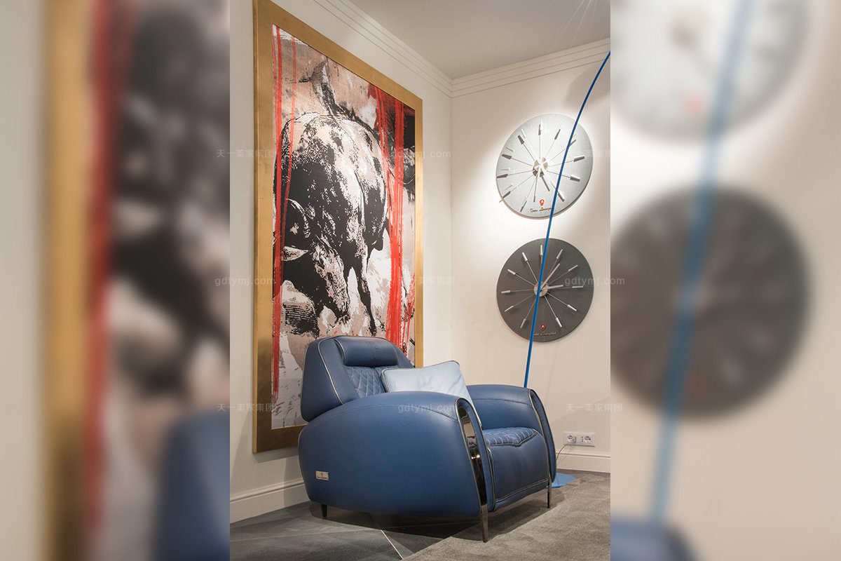 名貴奢華豪宅別墅家具品牌蘭博基尼客廳藍色真皮沙發