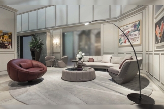 名貴奢華豪宅別墅家具品牌客廳輕奢米色真皮圓弧形沙發