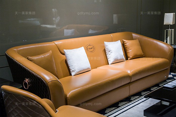 奢華別墅家具品牌輕奢后現代風客廳愛馬仕橙真皮沙發組合二人位沙發