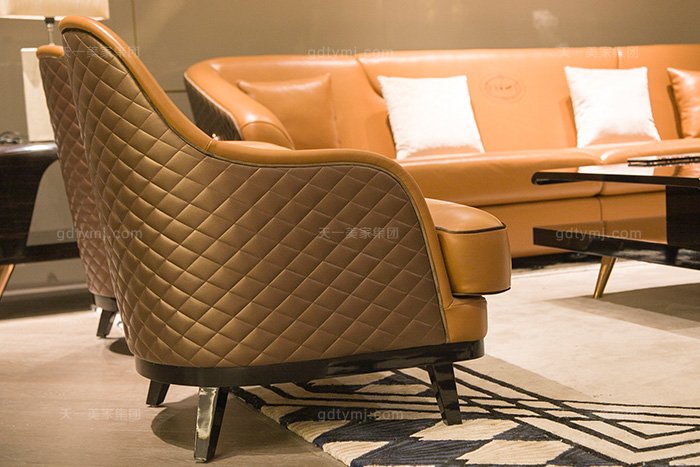 奢華別墅家具品牌輕奢后現代風客廳愛馬仕橙真皮沙發組合休閑椅
