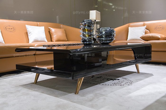 奢華別墅家具品牌輕奢后現代風客廳愛馬仕橙真皮沙發組合長幾