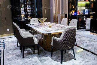 高端大氣別墅家具品牌樣板間家具客廳優質大理石面餐桌椅組合