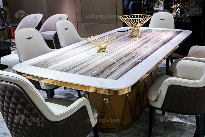 高端大氣別墅家具品牌樣板間家具客廳優質大理石面餐桌椅組合餐桌