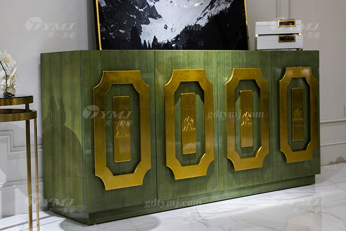 高端大氣別墅會所家具輕奢現代翡翠色實木邊柜邊柜