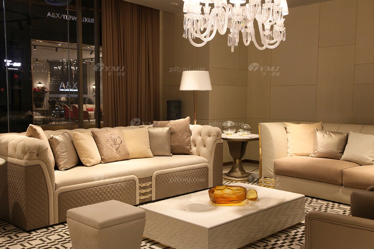 意大利100%純進口家具時尚輕奢別墅會所家具品牌真皮客廳沙發組合場景