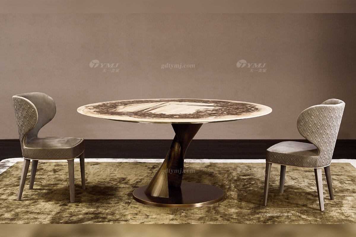 時尚輕奢家具100純進口意大利家具品牌藝術手繪面五金底餐桌椅