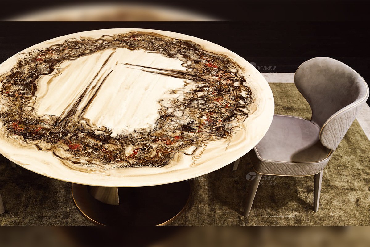 時尚輕奢家具100純進口意大利家具品牌藝術手繪面五金底餐桌椅餐桌