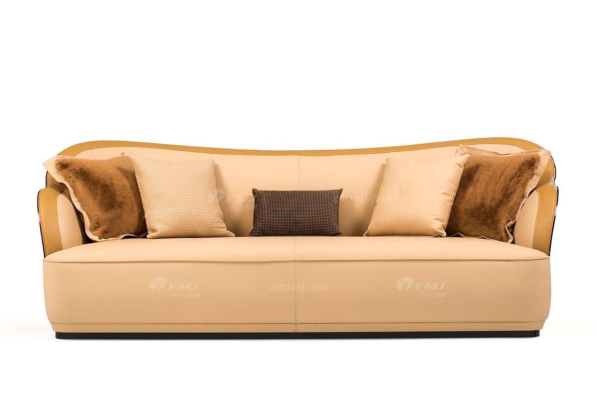 奢華豪宅別墅家具會(huì)所家具后現(xiàn)代客廳橙色真皮時(shí)尚輕奢沙發(fā)組合三位沙發(fā)